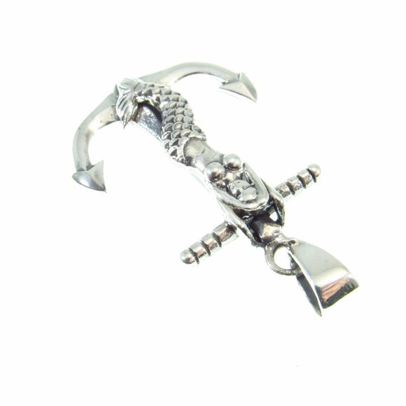 Solid 925 Sterling Silver Mermaid Anchor Pendant - Atargatis Sea Goddess Charm - Picture 9 of 10